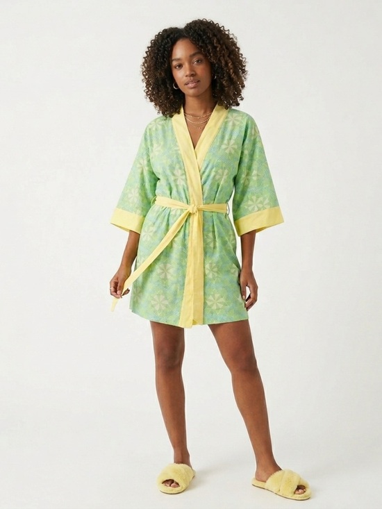Anthropologie Other - Anthropologie Lilka Womens Boho Floral Wrap Robe Green S/M